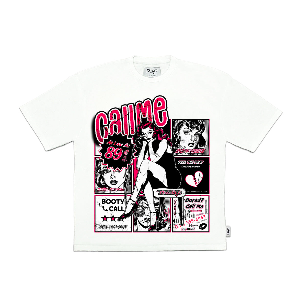 The white Call Me tee by DizzyD.