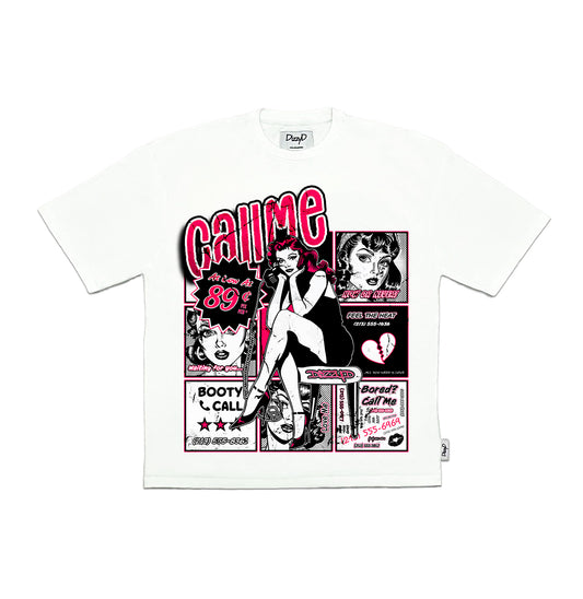 The white Call Me tee by DizzyD.
