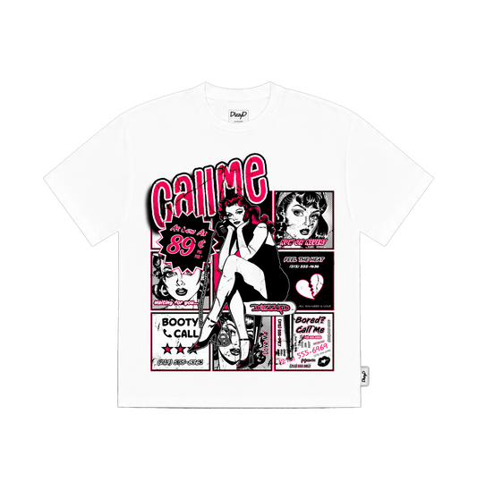 The white call me tee by DizzyD.